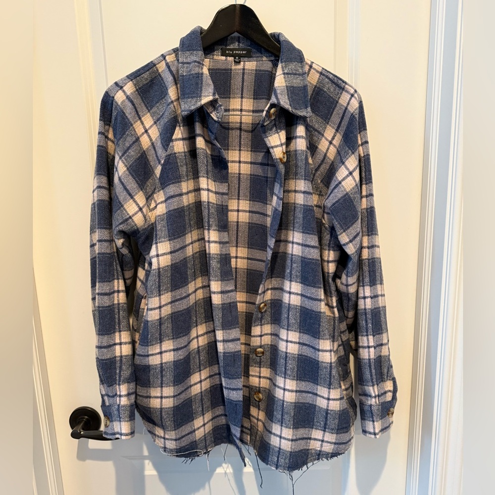 Blu Pepper Navy and Cream Plaid Shirt